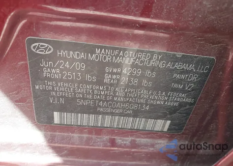 2010 Hyundai Sonata Gls из США, поврежденный, VIN 5NPET4AC0AH608134